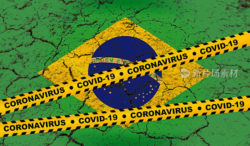 巴西- Covid-19冠状病毒细胞发出黄色带危险信号